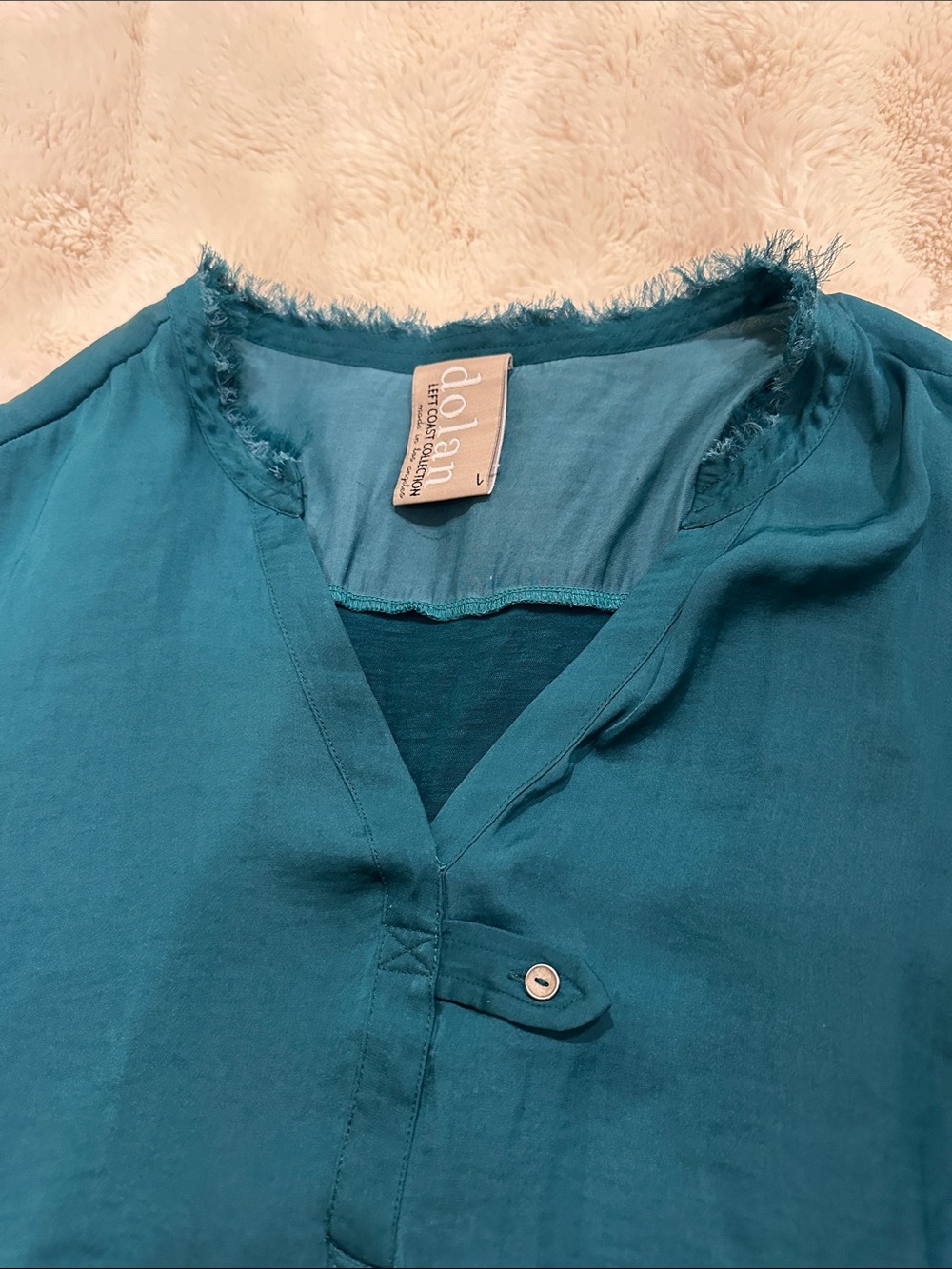 dolan Teal Frayed-Neck Pullover Blouse